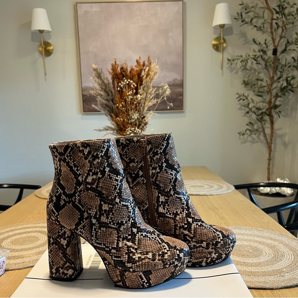 Jeffrey Campbell snake print boots